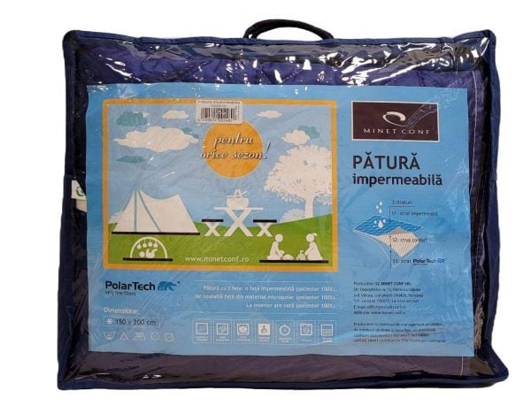 3 rétegű vízálló piknik takaró, PolarTech Somnart, 150 × 200, kék + sötétszürke