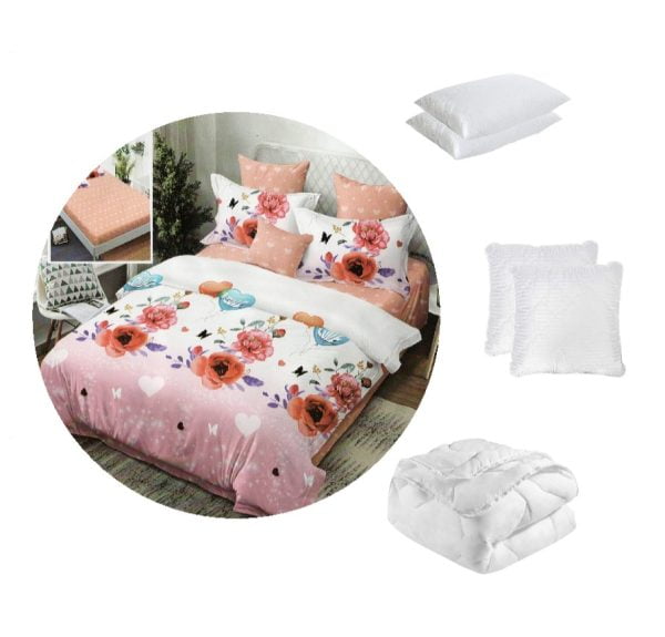 📣 AKCIÓS CSOMAG: 1 db extra finom ágynemű 6db lepedővel, rugalmas, Szerelemvirág + 1 db 200×220-as paplan + 2 db 50×70-es párna + 2 db 70×70-es párna