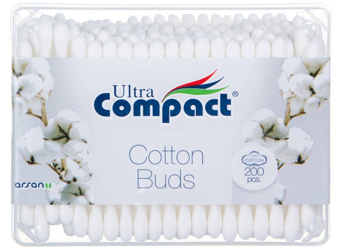 Fülrudak, 100% pamut, Ultra Compact Cotton Buds, 200 db Fülrudak, 100% pamut, Ultra Compact Cotton Buds, 200 db