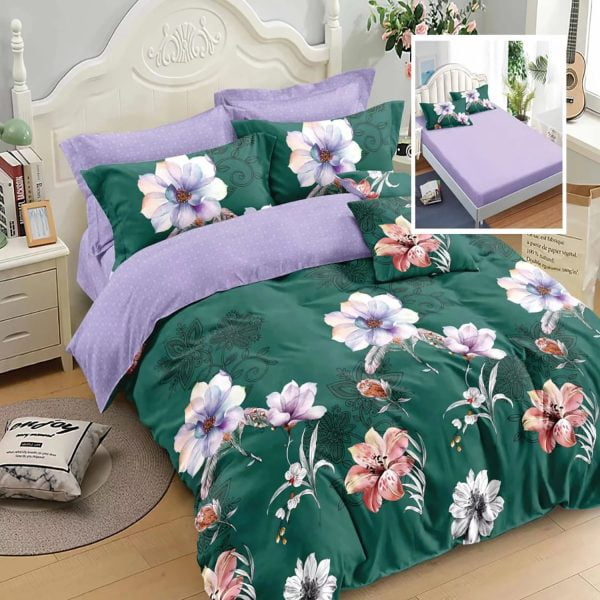Extra ágynemű Extra 6 db, lepedő gumis matrachoz 140×200, 160×200 vagy 180×200, lepedő 200×230, 2 oldalpárna 50×70, 2 oldalpárna 70×70, Zöld-Lila