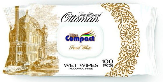 Nedves törlőkendő tetővel Traditional Ottoman Series Ultra Compact, Pearl White, 100 db / készlet Nedves törlőkendő tetővel Traditional Ottoman Series Ultra Compact, Pearl White, 100 db / készlet