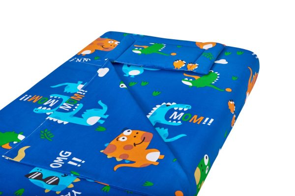 Baba ágynemű, SomnART, lepedő 60x120x10 gumival, paplan 80×110, alacsony párna 20×35, Dinoszauruszok