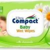 Nedves baba törlőkendő, tetővel, Ultra Compact Baby, kamillával, 72 db / szett