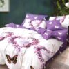 Finom pamut ágynemű 4 részes, klasszikus lepedő, lepedő 200×220, 2 párnahuzat 50×70, Velo, Virágok Lila